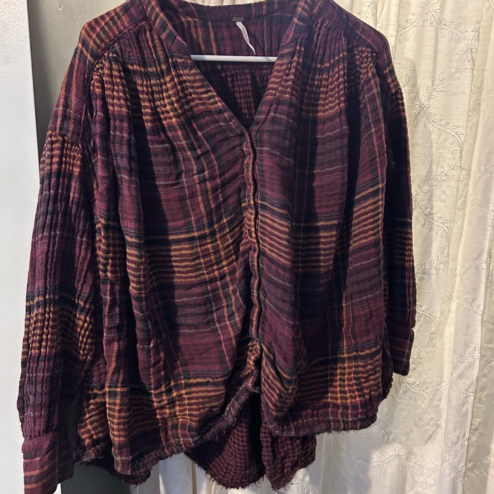 Free People Burgundy Plaid Blouse
